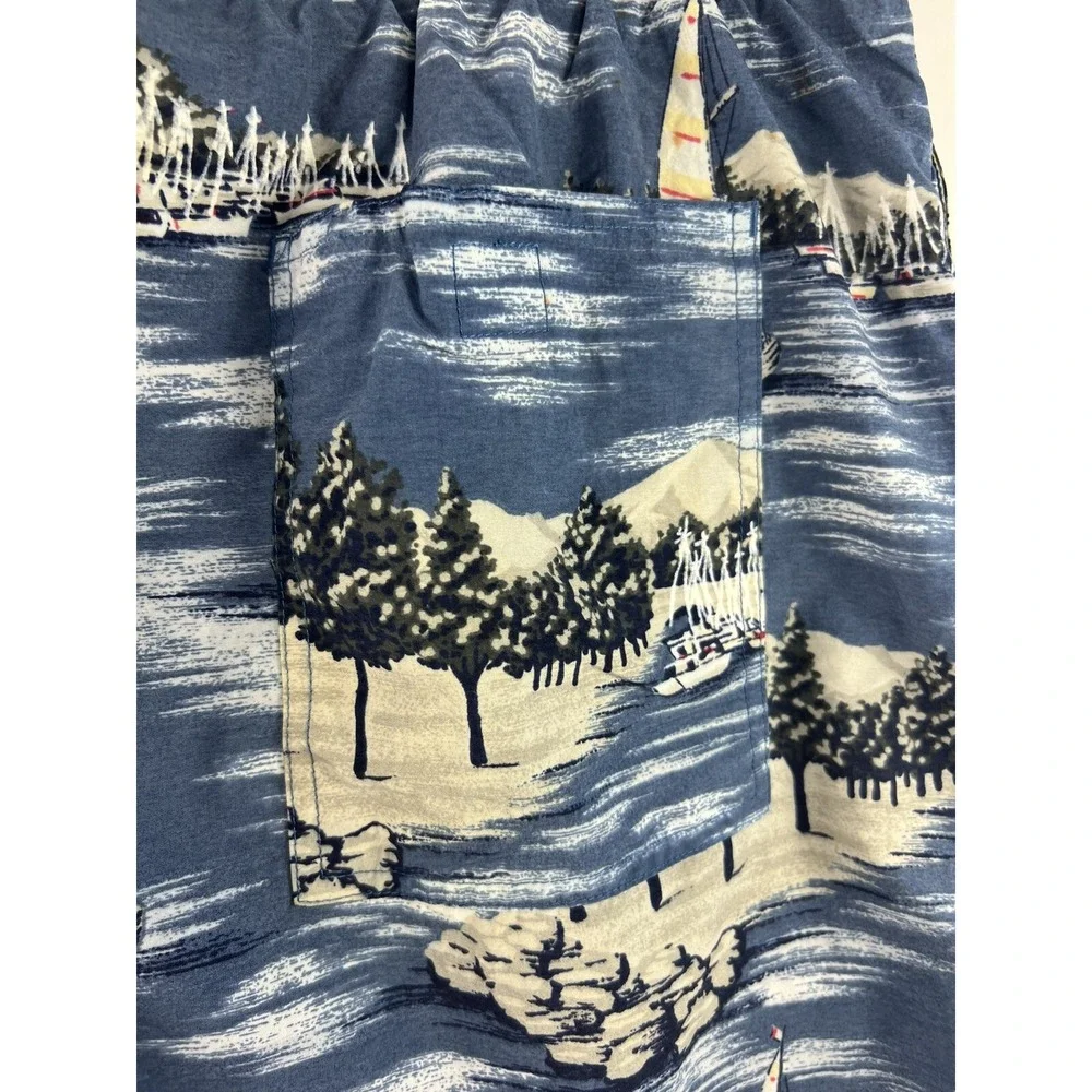 Nautica Swim Trunks Men's‎ Sz L Blue/Sailboats Drawstring Inside Pocket